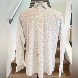 Massimo Dutti White Dress Shirt with Tiny Navy Dot Print
